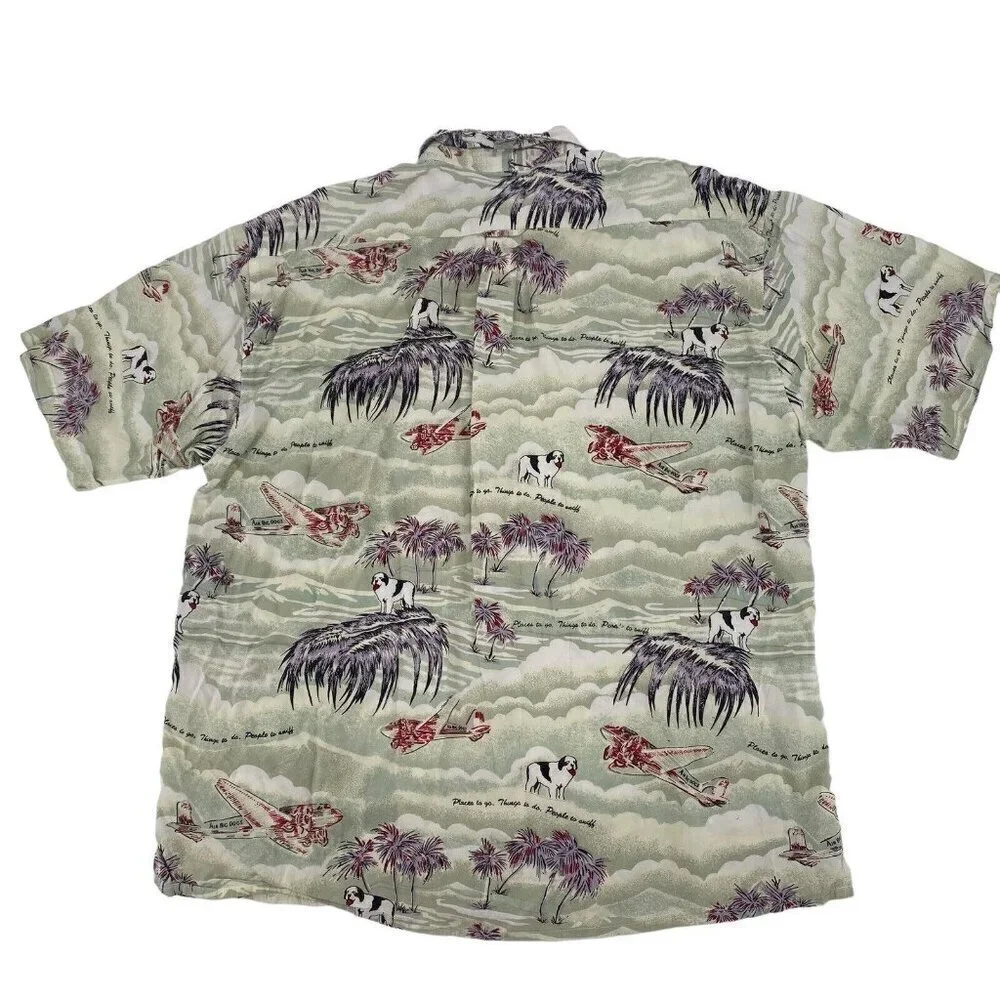 Big Dogs Hawaiian Shirt Mens Large Button Up Tropical Palm Trees Vintage USA